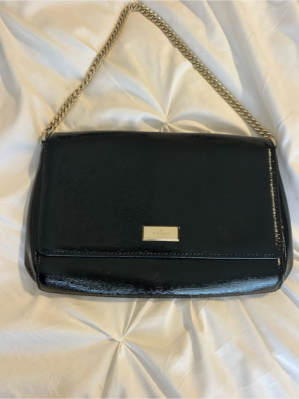 kate spade Black Patent Leather Shoulder Bag with Gold Chain